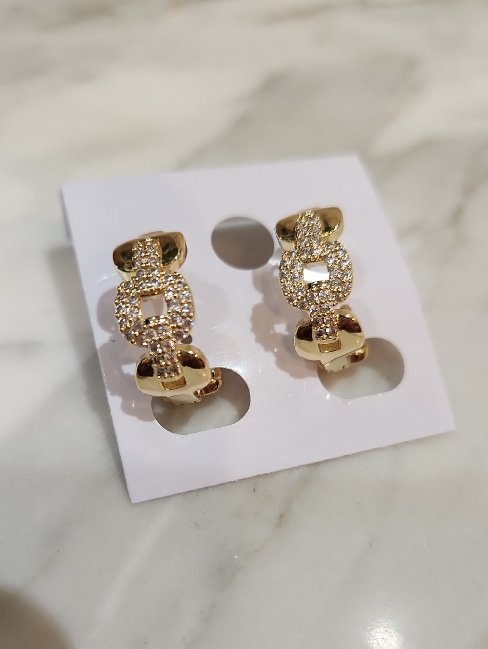 Gold Pave Link Hoop Earrings - Women Jewelry
